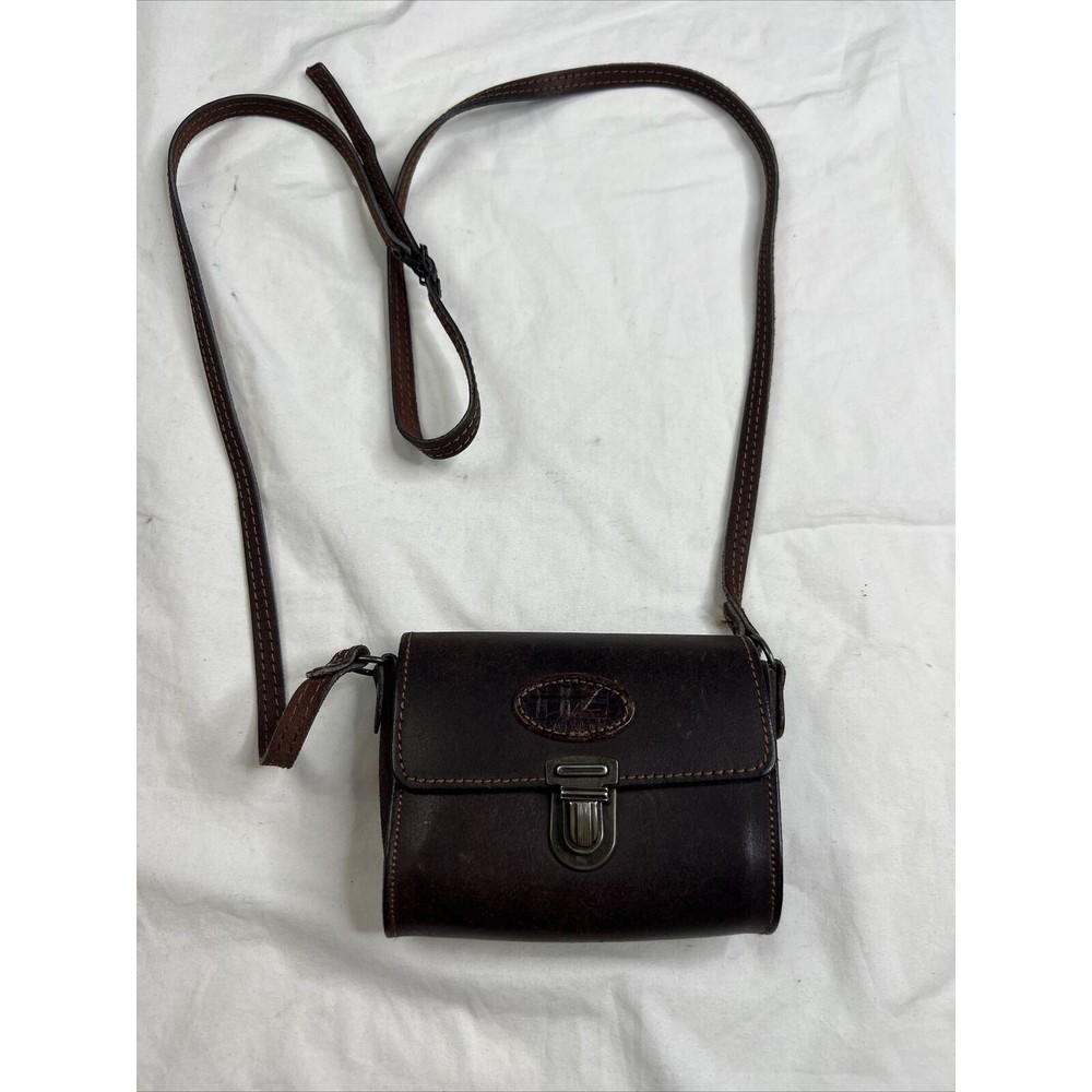 Made In Italy HZ Women's Purse Cross-body Bag Brown Hard Case Leather A031222